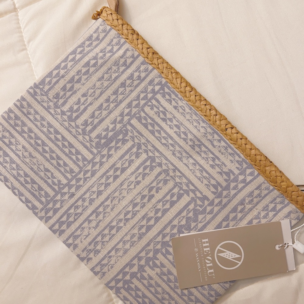 Manaola Beige and Light Blue Patterned Clutch